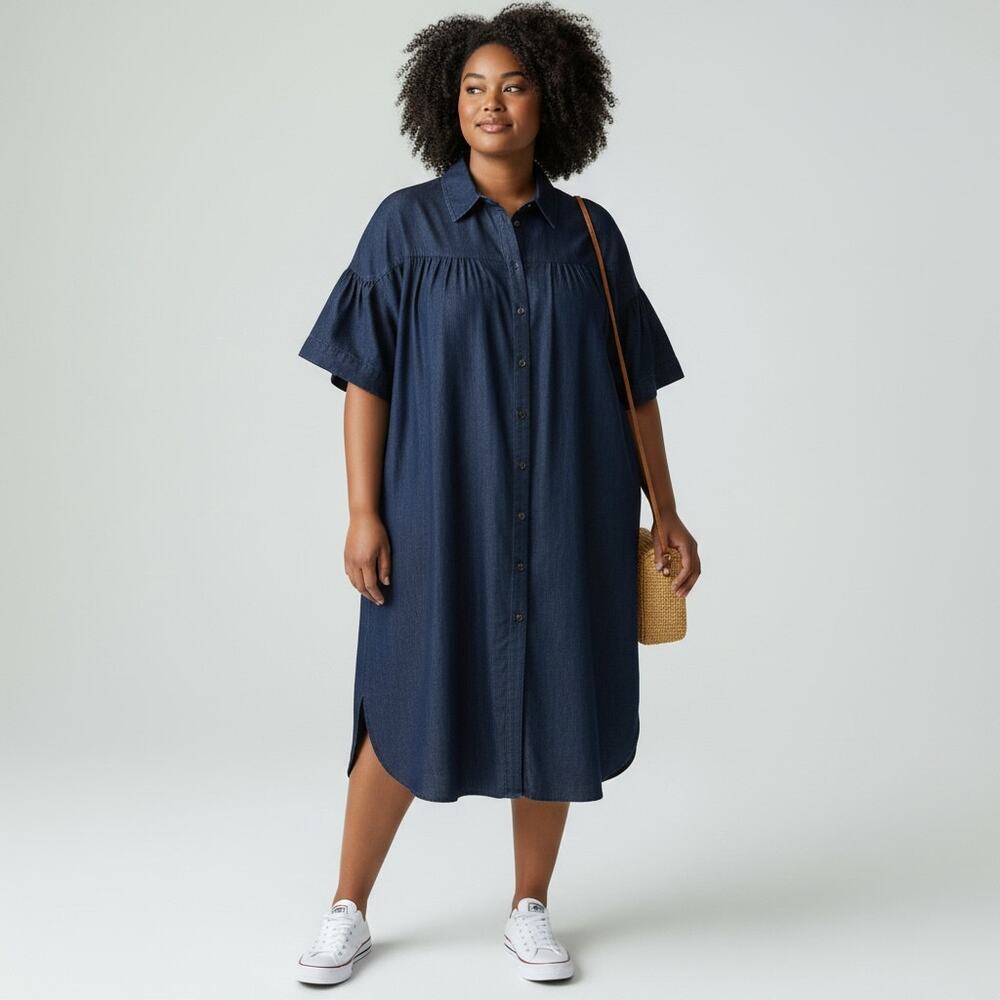 J. Crew Baird McNutt Irish Linen Shirt Dress Women's Sz XLT Navy Short Sleeve